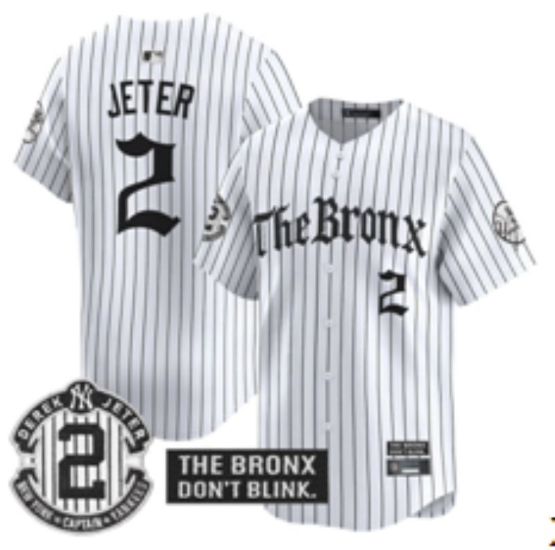 Men 2025 New York Yankees 2 Jeter White Stripe Five generations Joint Name Nike MLB Jersey style 06